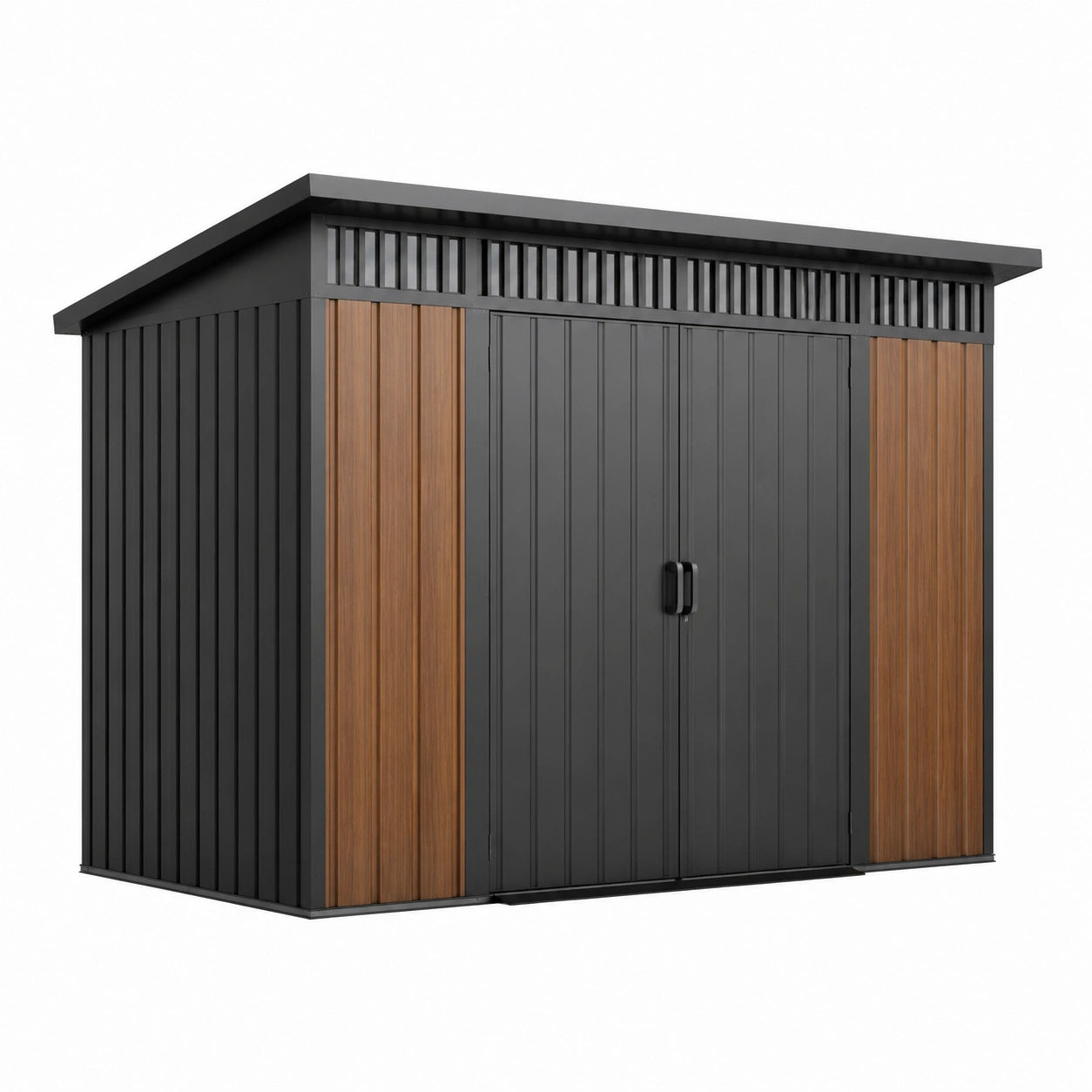 Abri de jardin en métal et bois composite 230x150x215 cm noir et marron