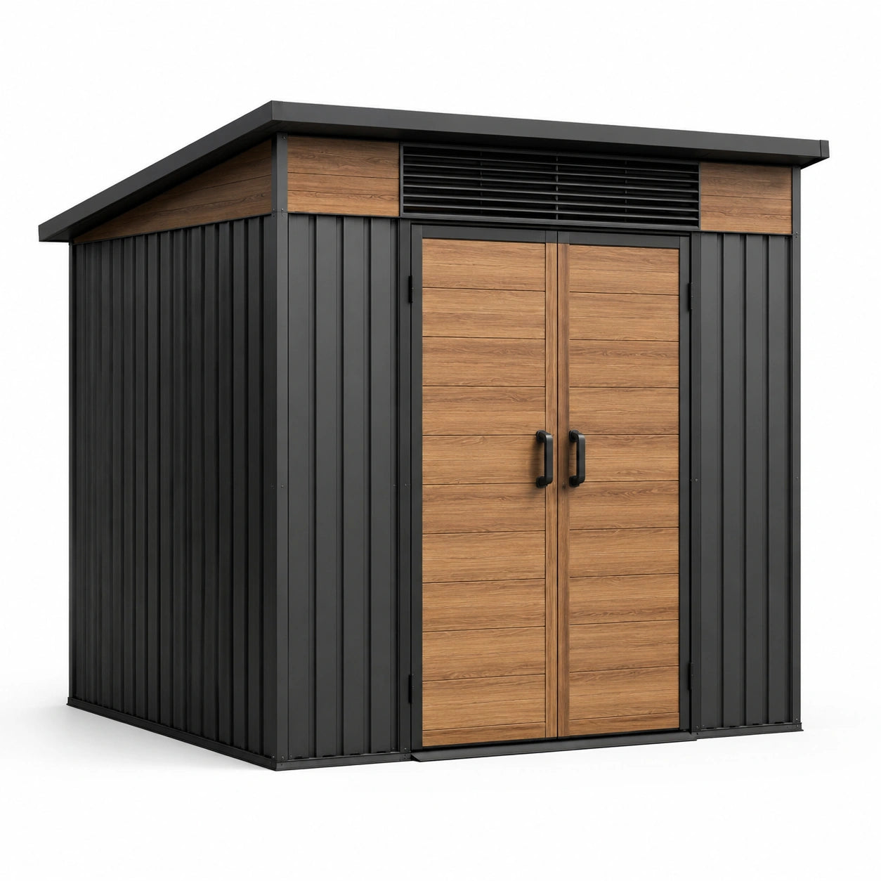 Abri de jardin en acier galvanisé et panneaux bois 200x150x210 cm noir et bois naturel