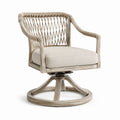 Fauteuil pivotant en bois et rotin avec coussin beige
