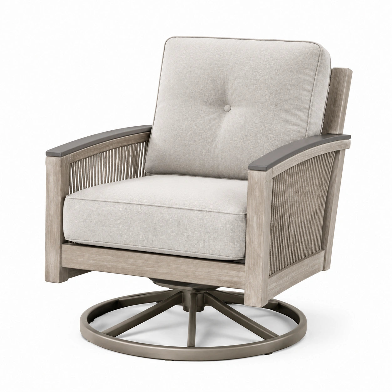 Fauteuil pivotant en bois, métal et polyester beige