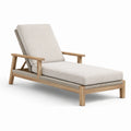 Chaise longue en bois de teck et tissu beige