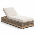 Chaise longue en bois et rotin beige avec dossier réglable