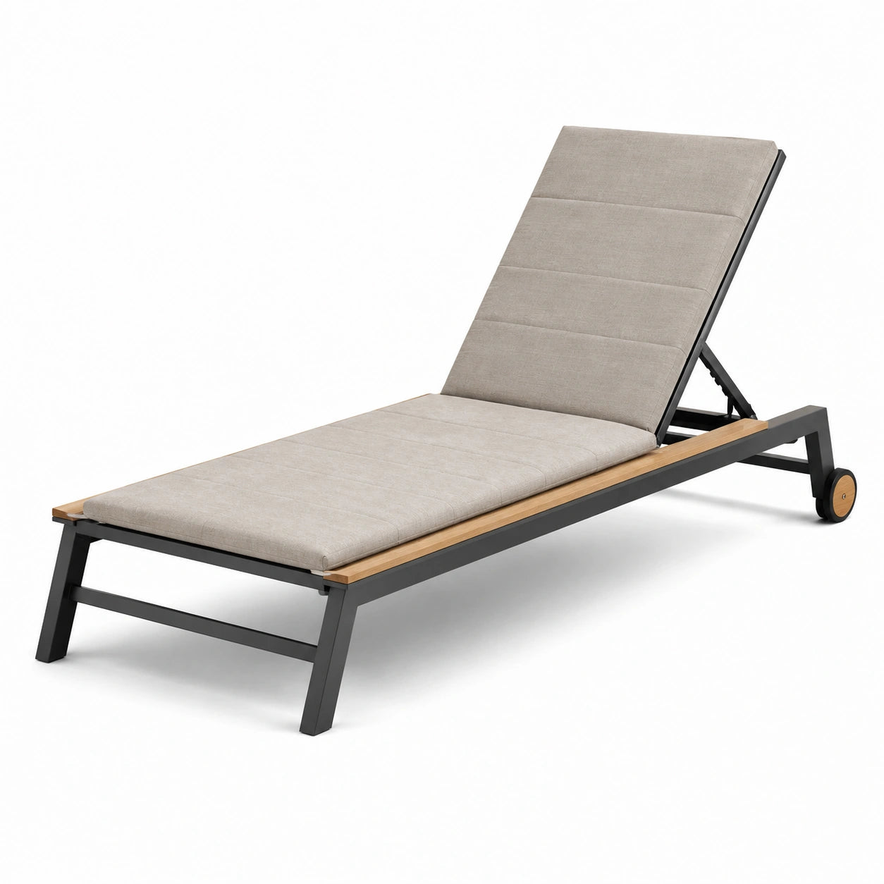 Transat Bain de Soleil en Aluminium et Bois avec Coussin Beige