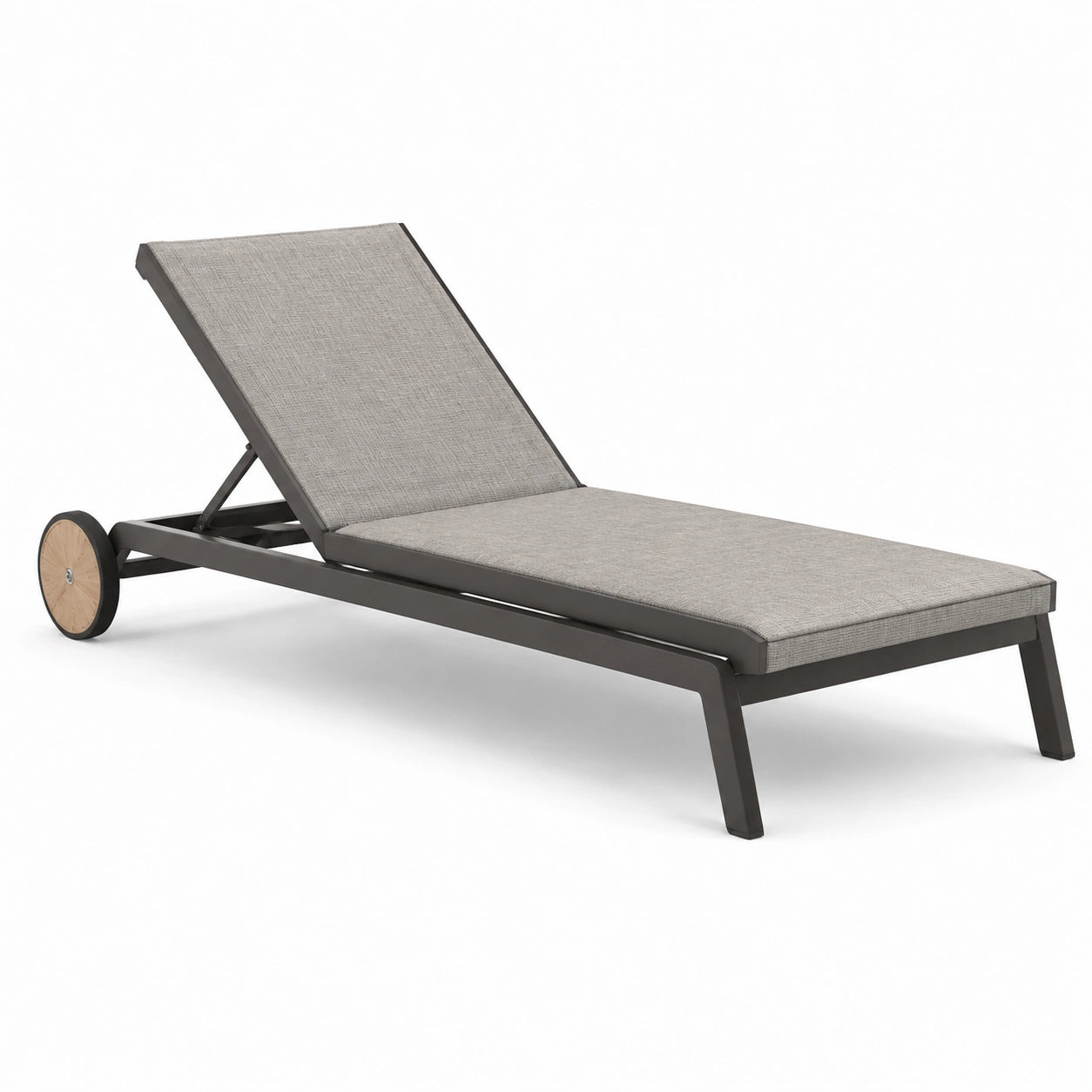 Chaise longue en aluminium et tissu gris avec roues