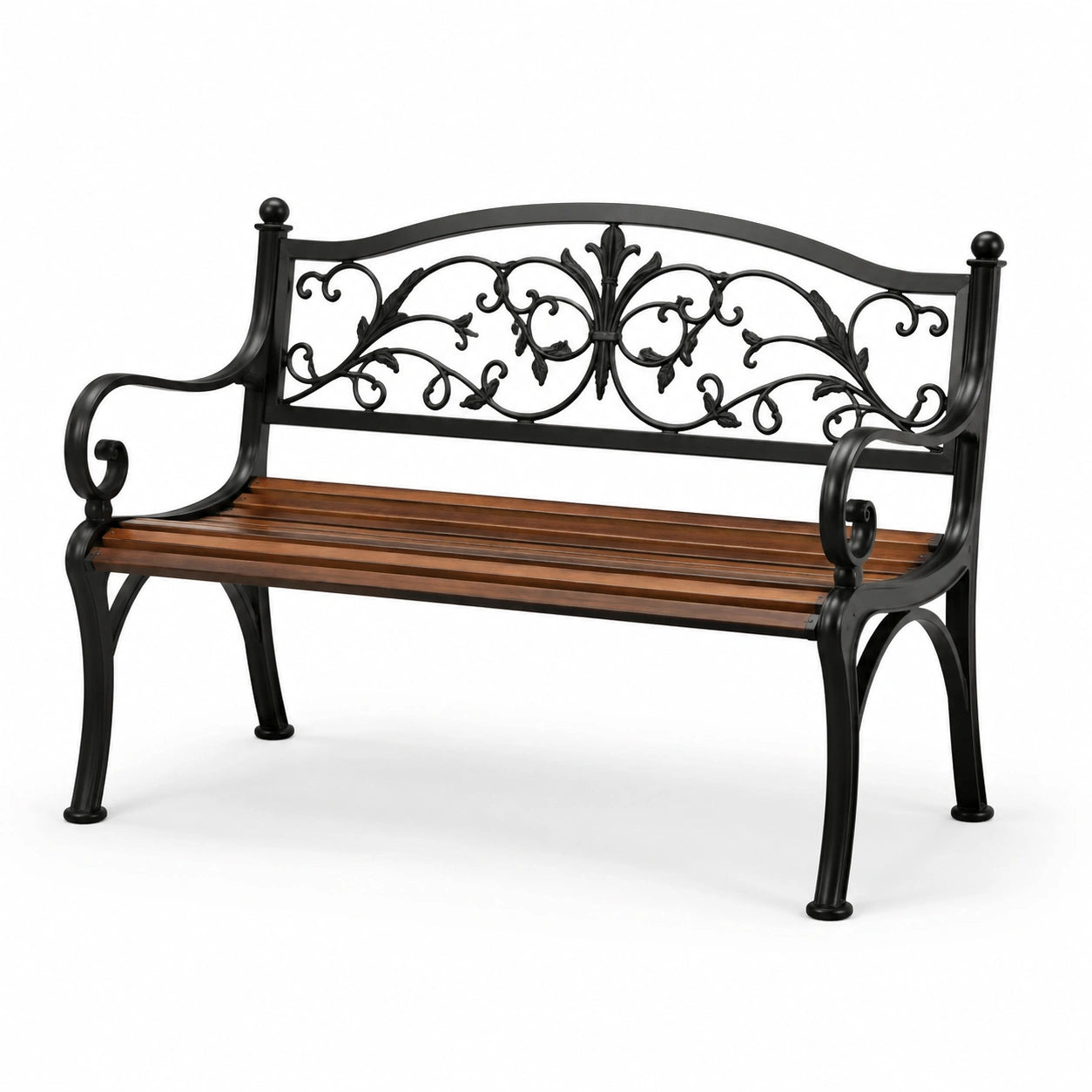Banc de jardin en métal et bois dur noir/marron