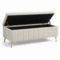 Banc de rangement en tissu avec pieds en métal doré 120 cm beige