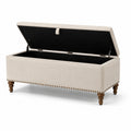 Banc de rangement en bois avec siège en tissu beige