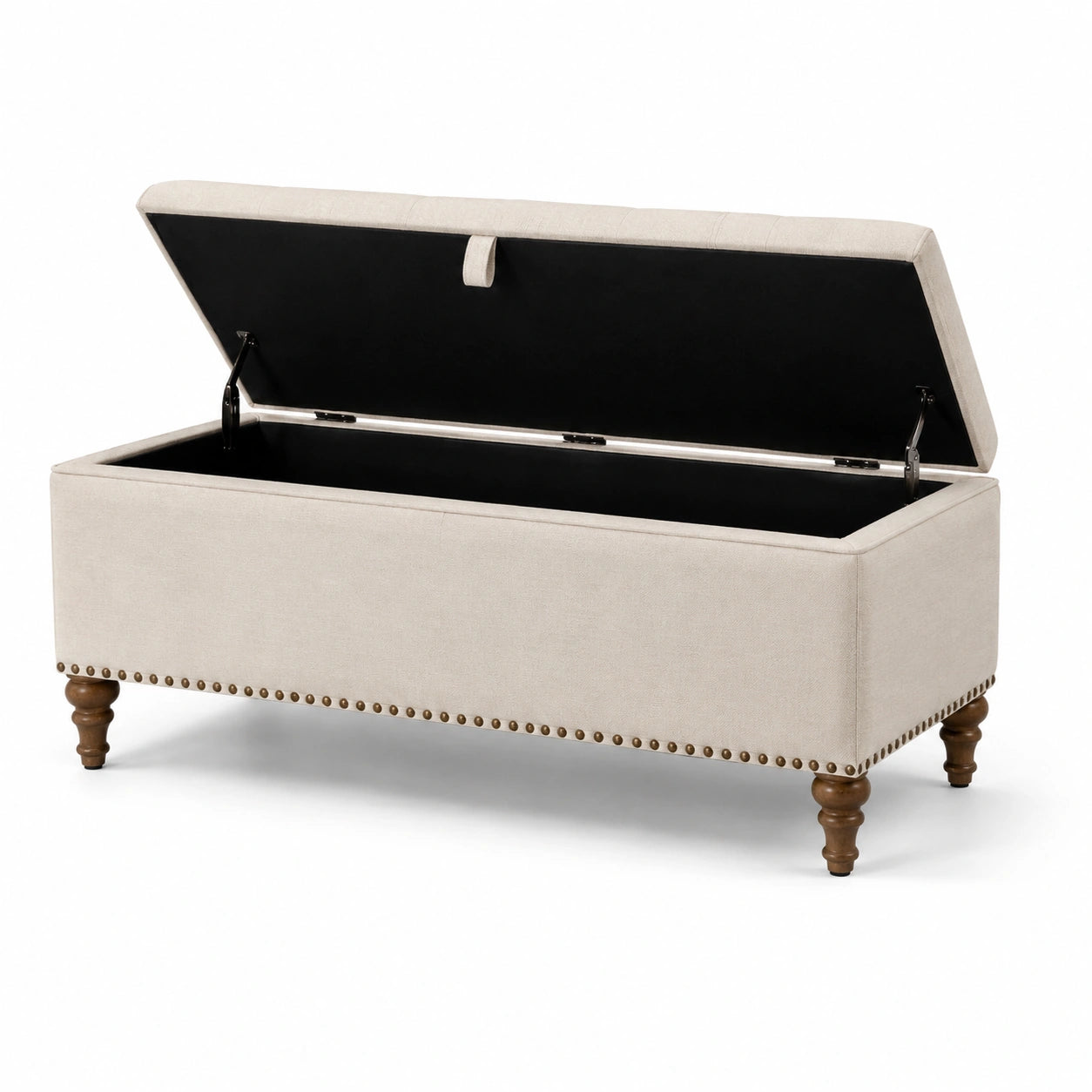Banc de rangement en bois avec siège en tissu beige
