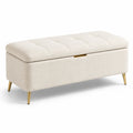 Banc de rangement en tissu beige avec pieds en métal