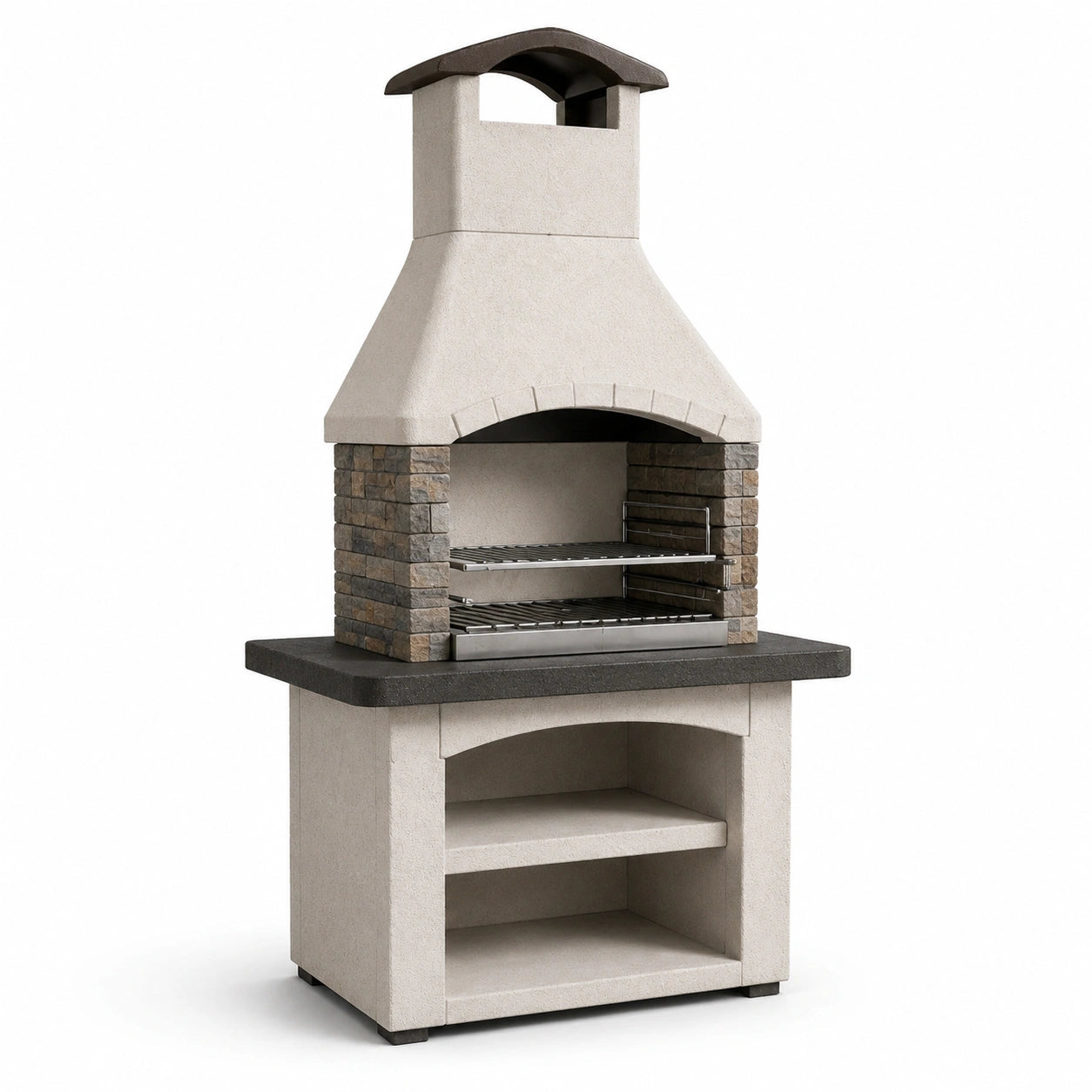 Barbecue en béton et pierre avec cheminée en acier inoxydable 160x110x70 cm