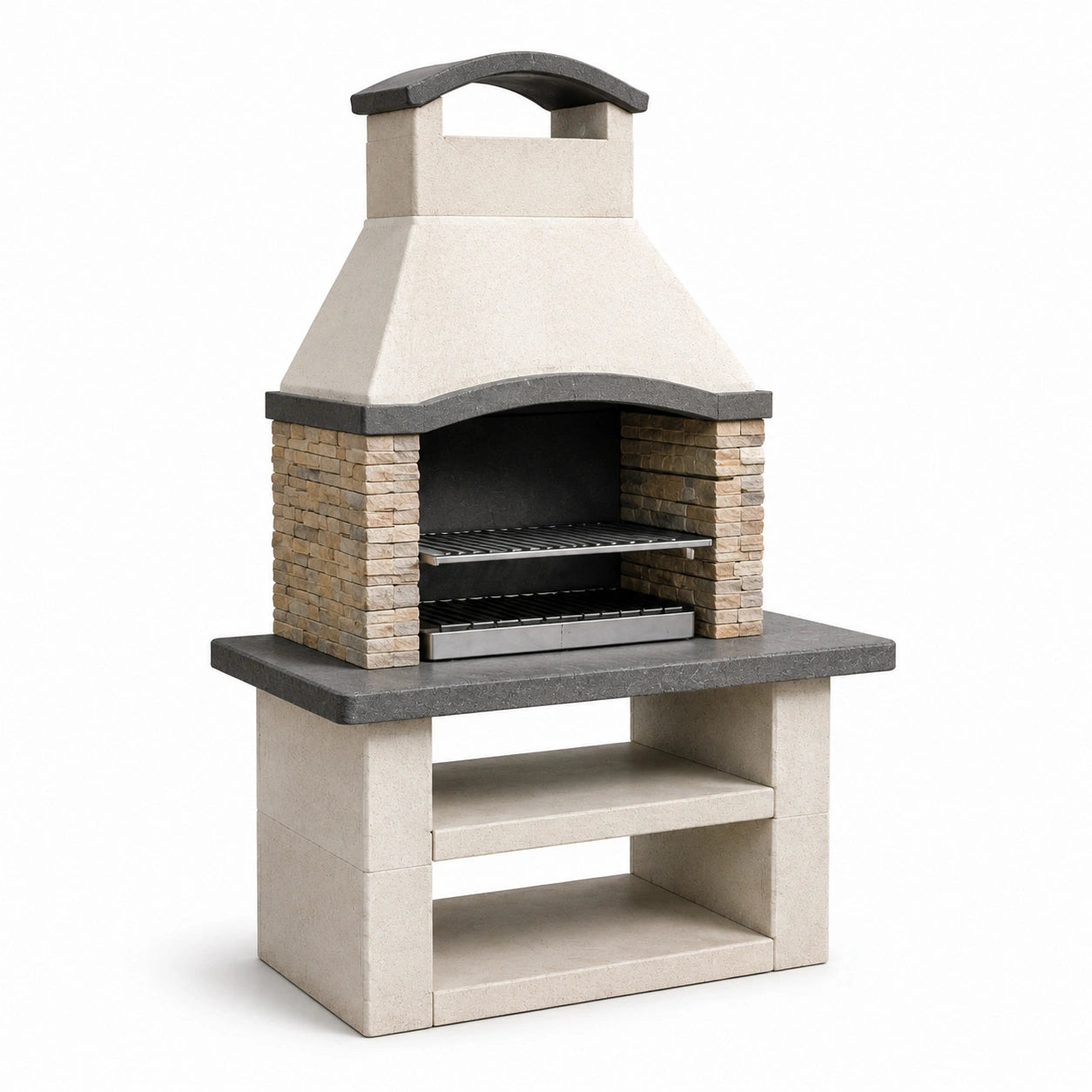 Barbecue en béton pierre et acier inoxydable 120 cm x 65 cm x 210 cm gris/beige