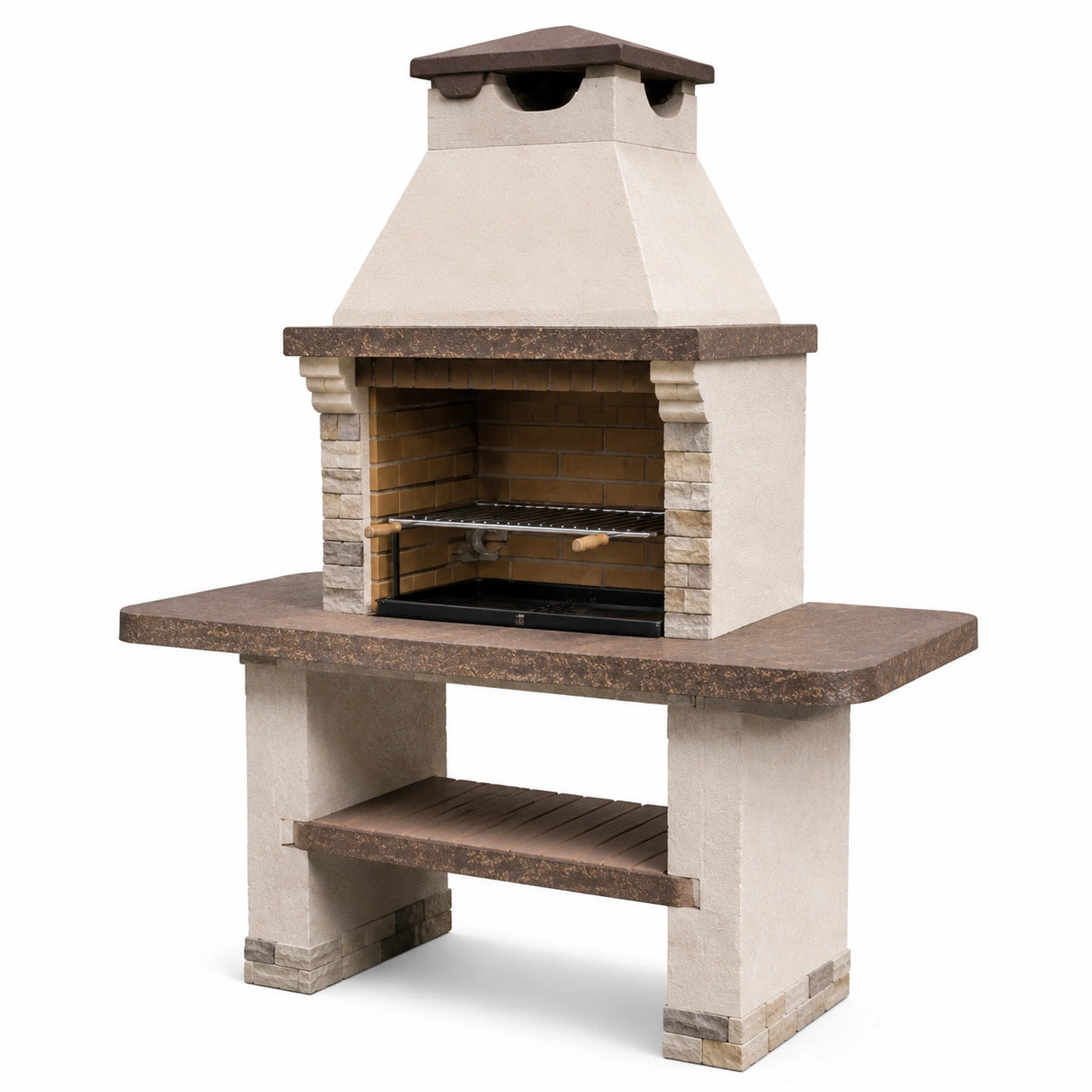 Barbecue en pierre avec grille en acier inoxydable, beige/marron