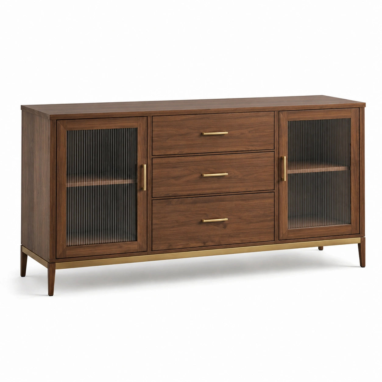 Buffet en bois avec portes en verre et tiroirs