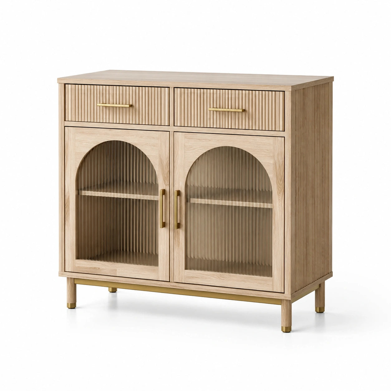 Buffet en Chêne Clair avec Portes en Verre Rainuré
