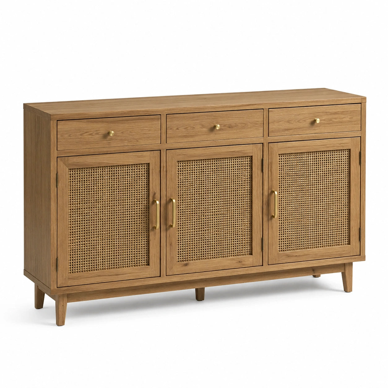 Buffet en bois avec portes en cannage de rotin et tiroirs 150 cm