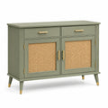 Buffet en bois avec portes en rotin et tiroirs, 90x40x80 cm, vert