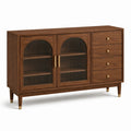 Buffet en bois avec portes en verre cannelé et tiroirs en bois marron