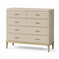 Commode en bois de hêtre à 5 tiroirs avec poignées en alliage de zinc, beige