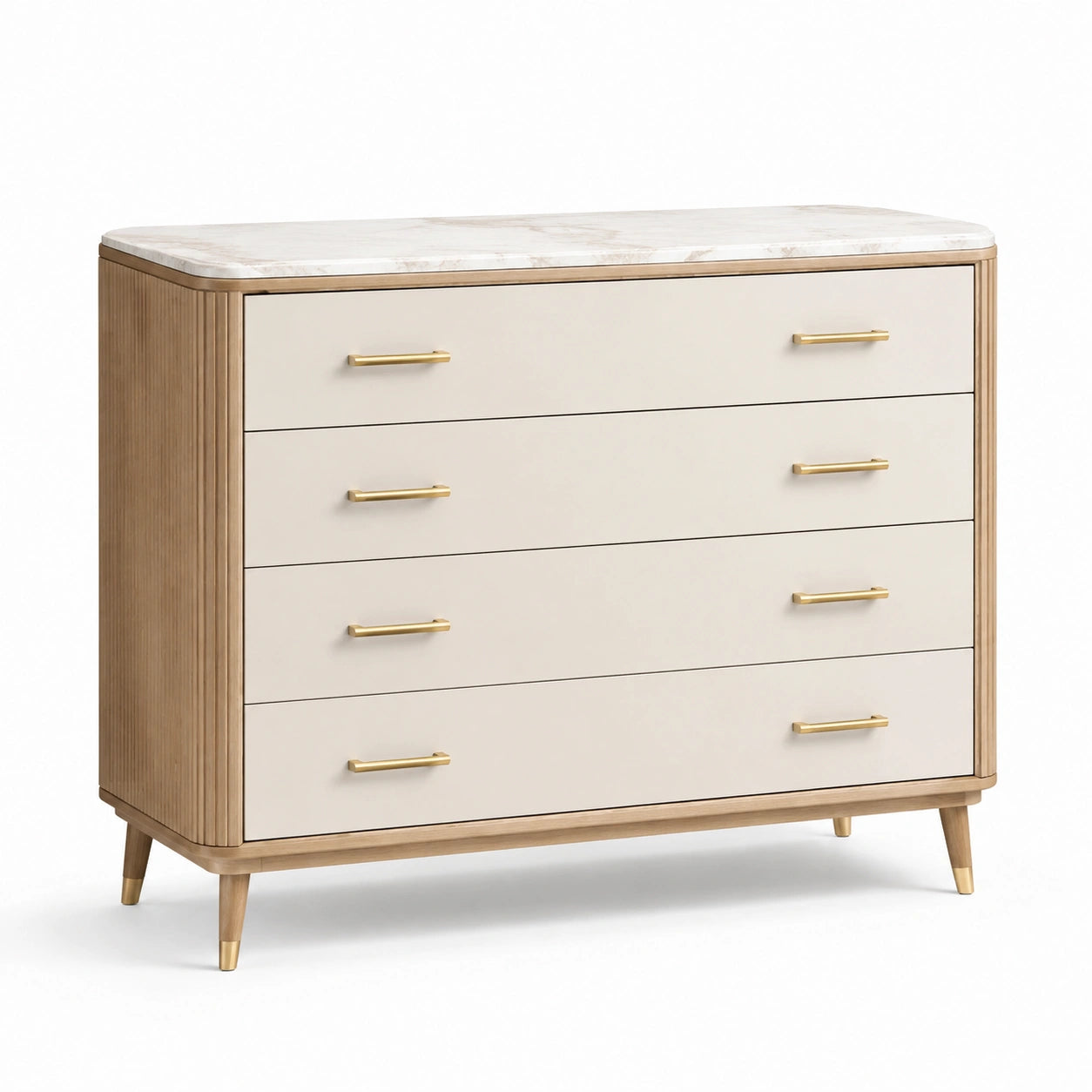 Commode en bois avec surface en marbre, 4 tiroirs, beige