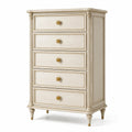 Commode en bois massif 5 tiroirs crème