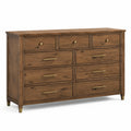Commode en bois massif 9 tiroirs noyer avec poignées en laiton 140 cm