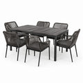 Ensemble de jardin aluminium et corde gris foncé avec table et 6 chaises