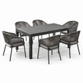 Ensemble de repas de jardin 7 pièces en aluminium et corde tressée gris